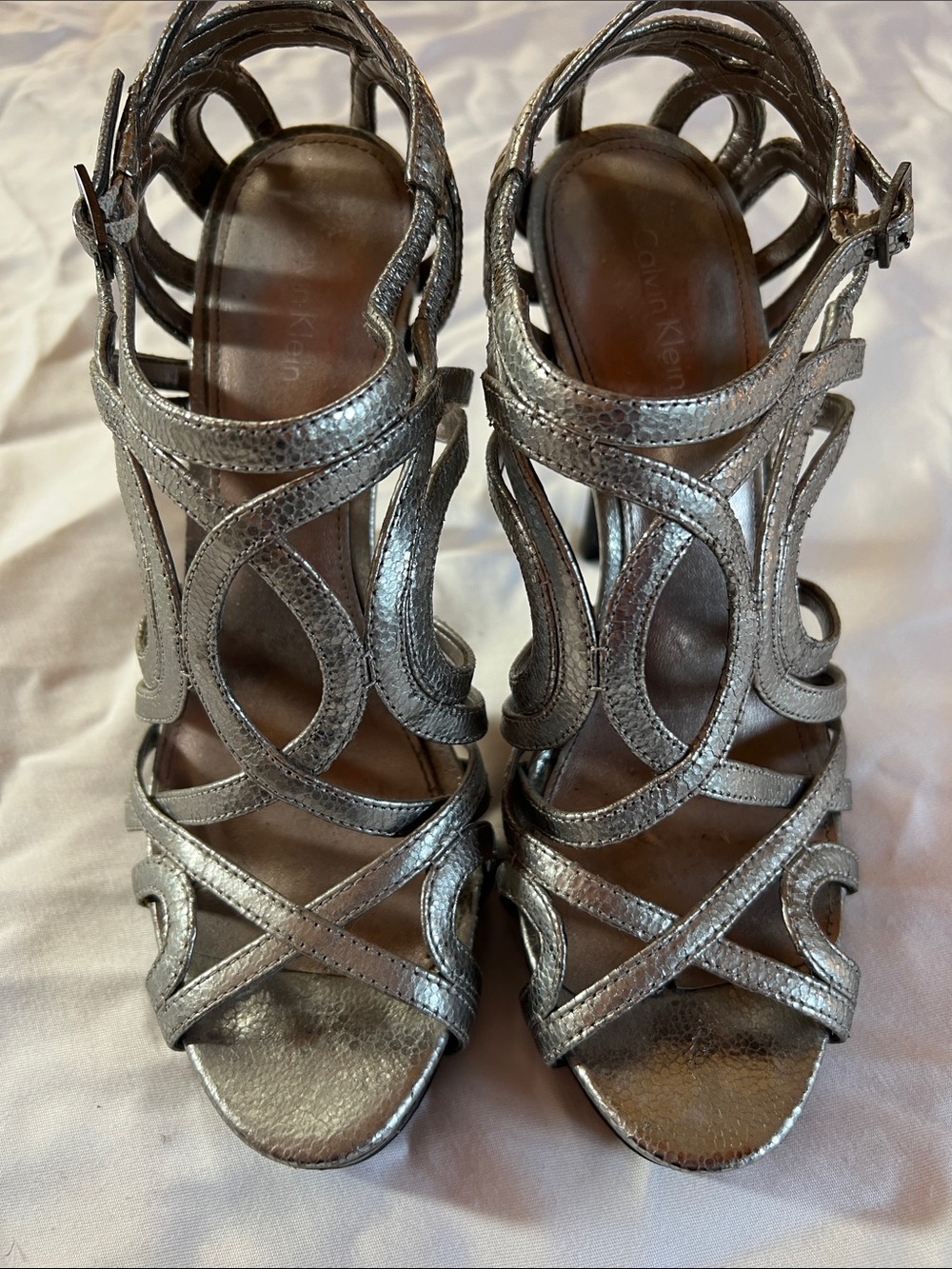 Calvin Klein Metallic Silver Strappy High Heels